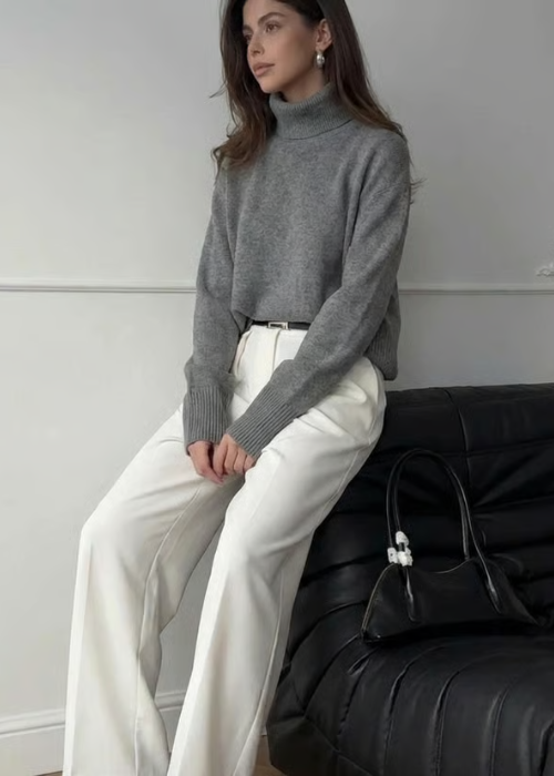 Pull col roulé gris