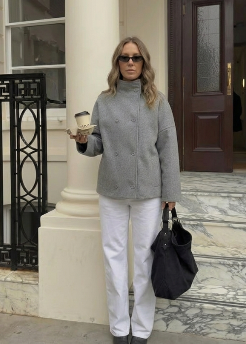 Manteau gris droit stucturé