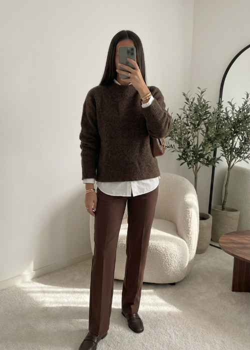 Pull col rond marron