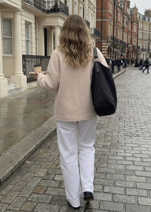 Manteau beige droit structuré