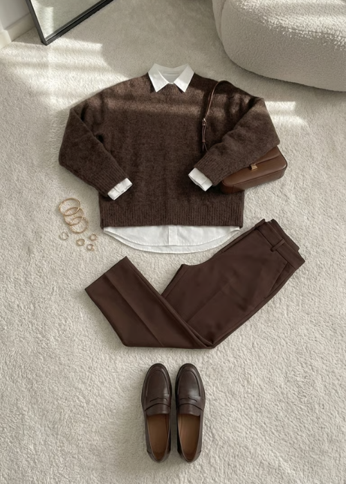 Pull col rond marron