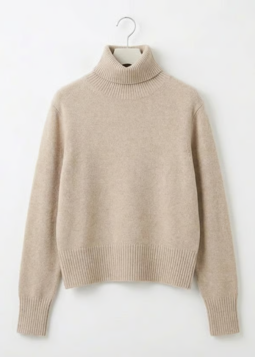 Pull col roulé beige
