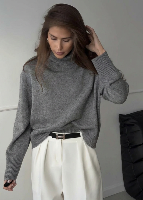 Pull col roulé gris
